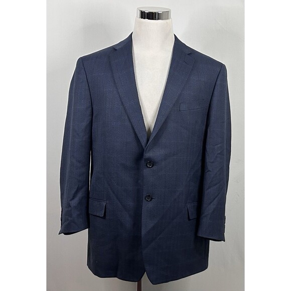 Joseph & Feiss 44R Executive Fit Sport Coat Wool Blend Blue Herringbone - Picture 2 of 7